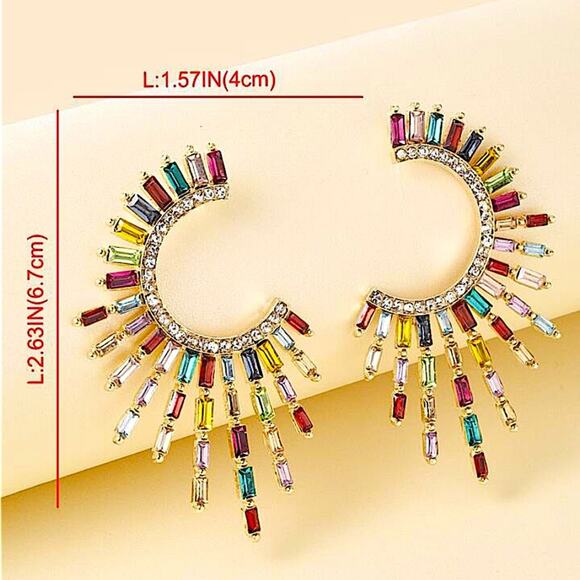 Gold Multicolor Zircon Celestial Statement Earrings - Picture 5 of 5